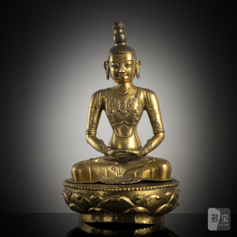 A gilt-repoussé figure of Amitayus